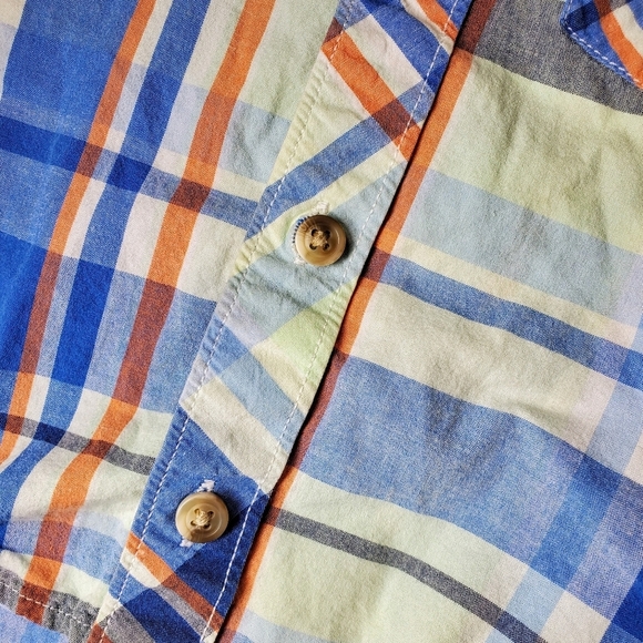 Old Navy Boys 12-18m Plaid Button Down Shirt Blue Orange EUC - Picture 6 of 16